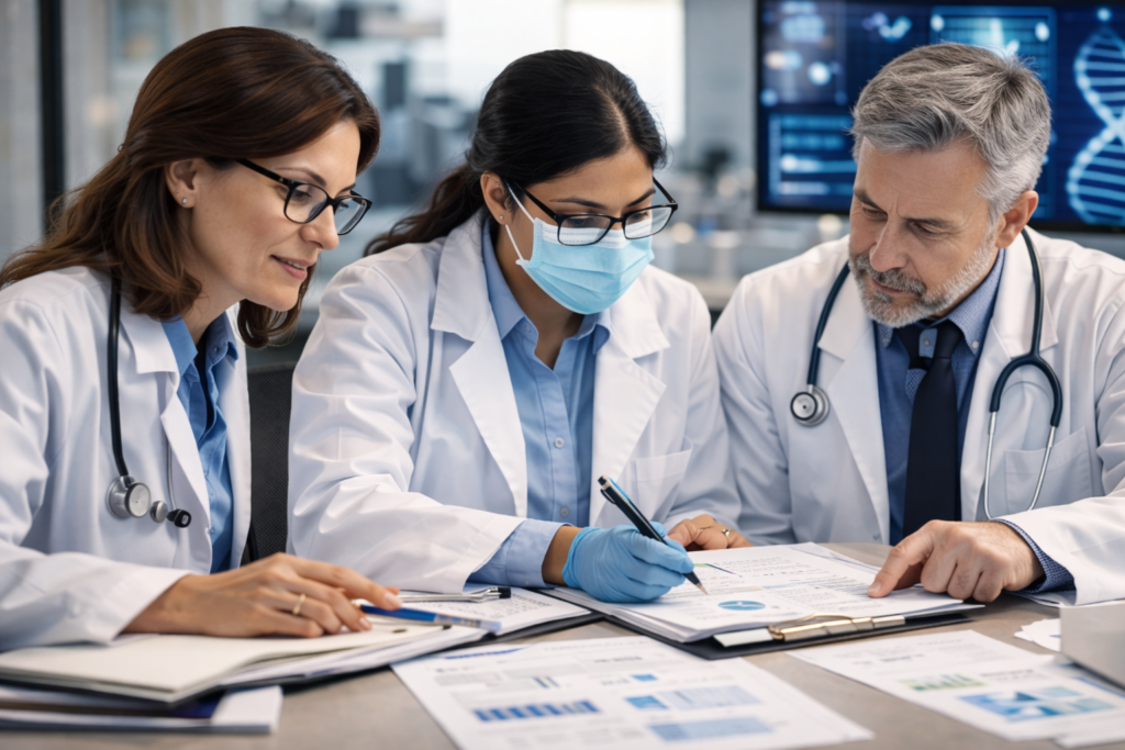 Medical writing professional preparing clinical research documentation for regulatory submission